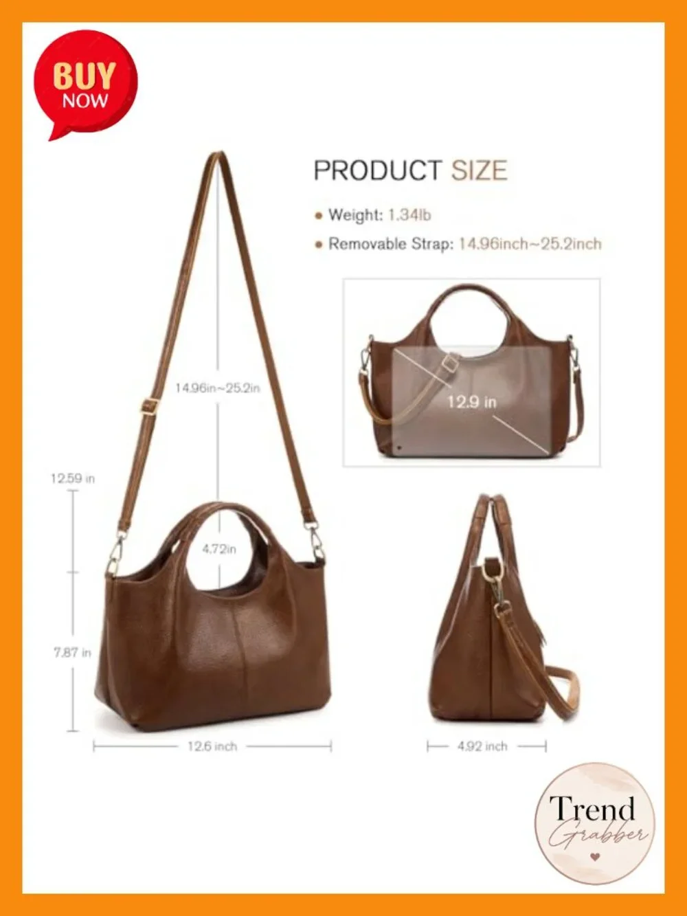 Genuine Leather Satchel Bag Women Top Handle Detachable Strap